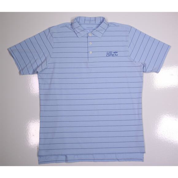 B. Draddy US Open Tennis Blue Striped Golf Polo Shirt Cotton Stretch Men's Small - Picture 3 of 8